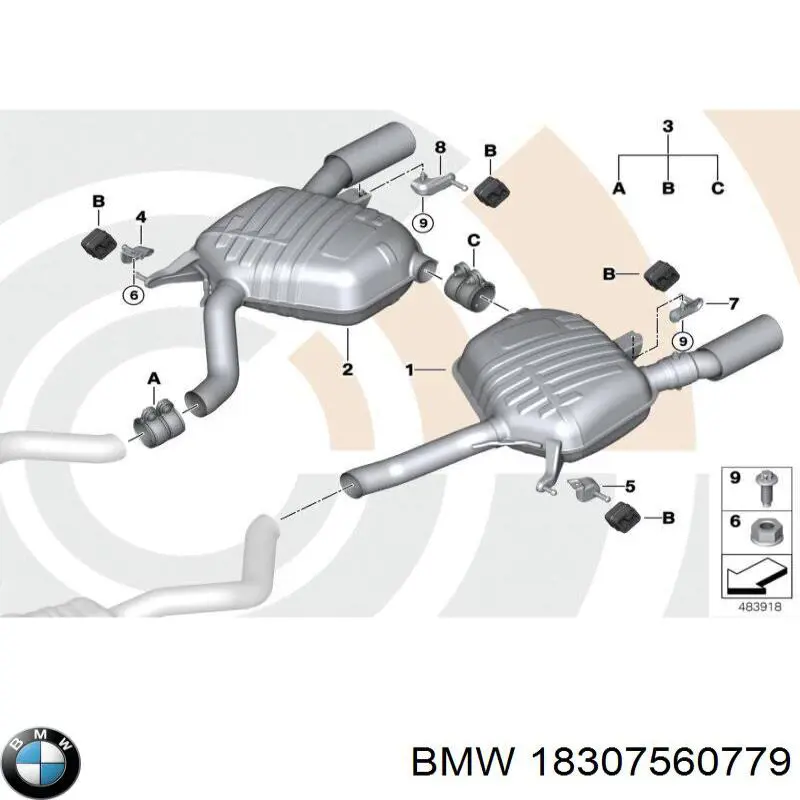 Кронштейн/хомут глушника, передній 18307560779 BMW