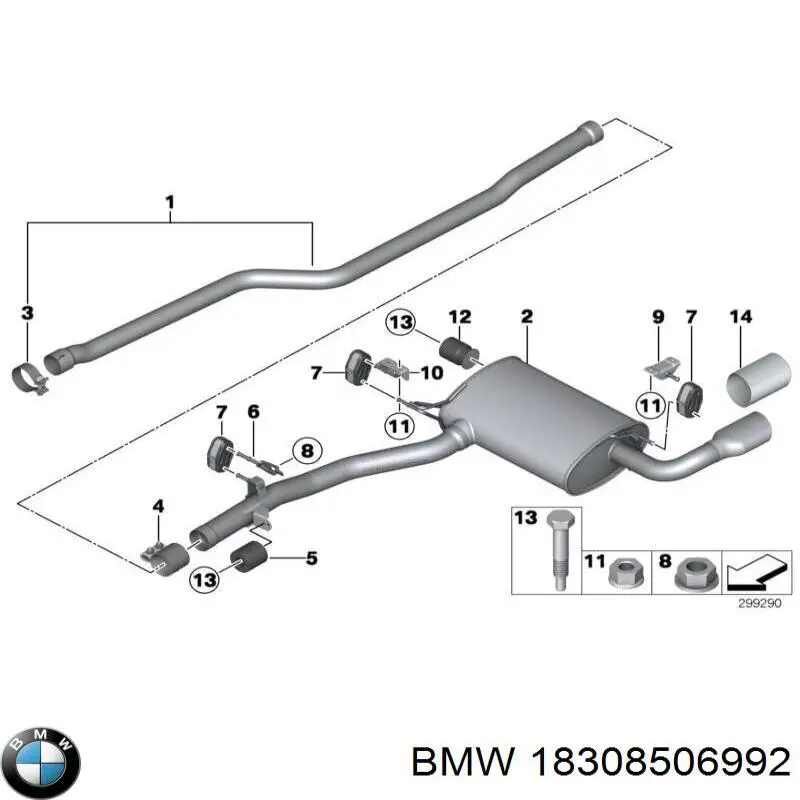 Кронштейн/хомут глушника, передній 18308506992 BMW