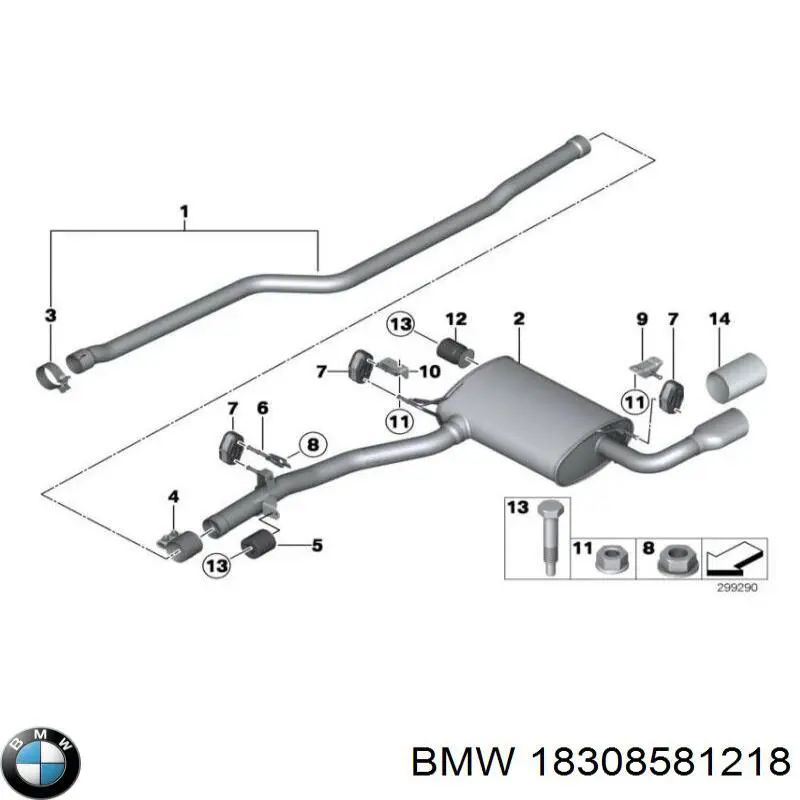 Кронштейн/хомут глушника, задній 18308581218 BMW