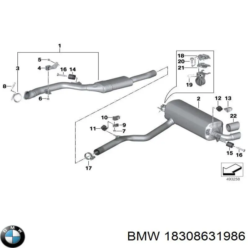 Кронштейн/хомут глушника, задній 18308631986 BMW