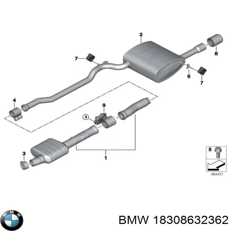 Кронштейн/хомут глушника, задній 18308632362 BMW