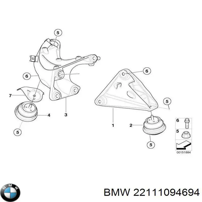 Кронштейн подушки (опори) двигуна, правої BMW 22111094694 ціна, від 48.93 USD