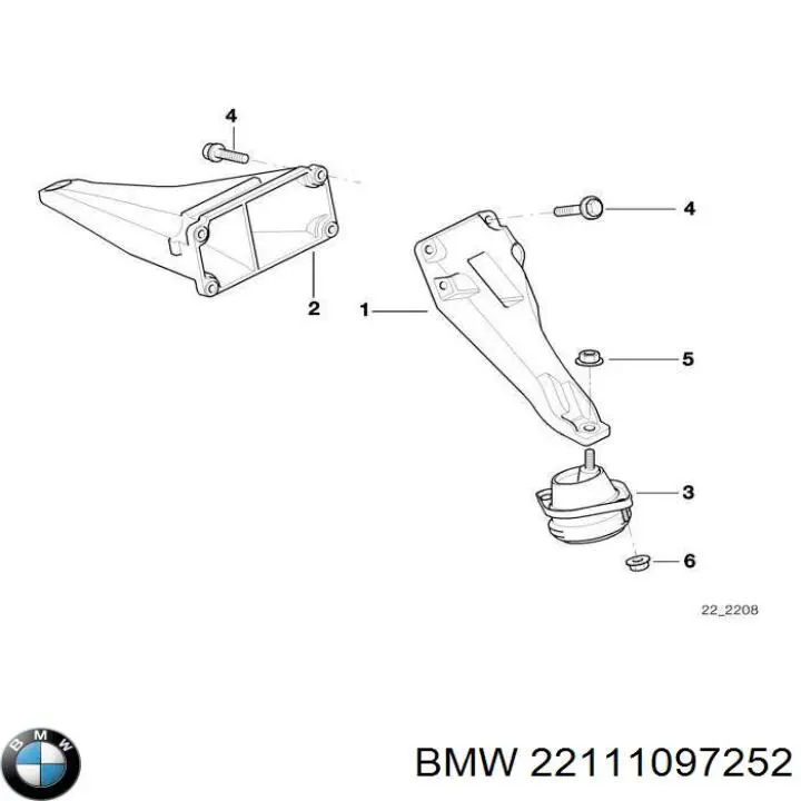 22111097252 BMW подушка (опора двигуна, права)