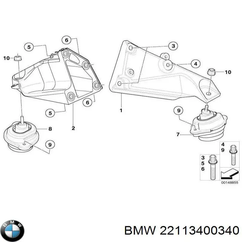 22113400340 BMW подушка (опора двигуна, права)