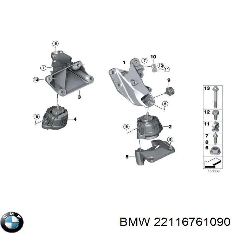 22116761090 BMW подушка (опора двигуна, права)