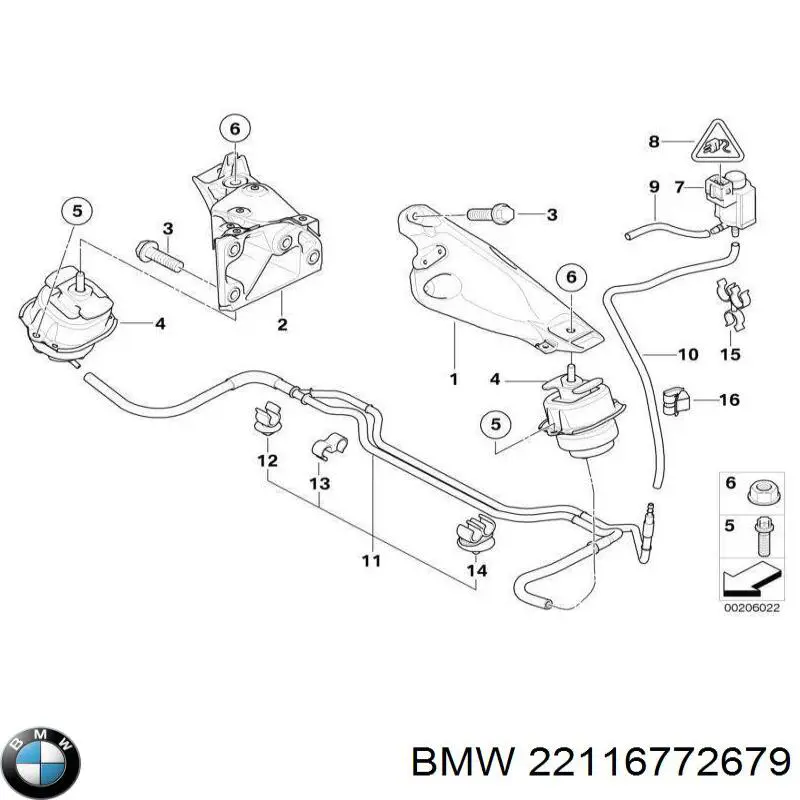 Кронштейн подушки (опори) двигуна, лівої 22116772679 BMW