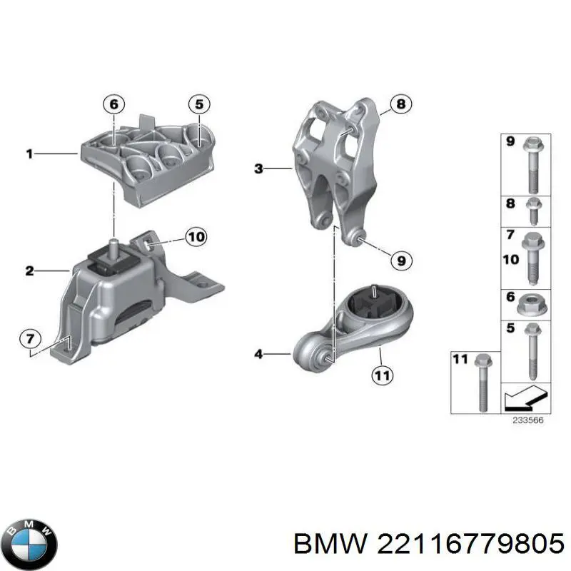 Купити 22116779805 BMW Подушка (опора) двигуна, права