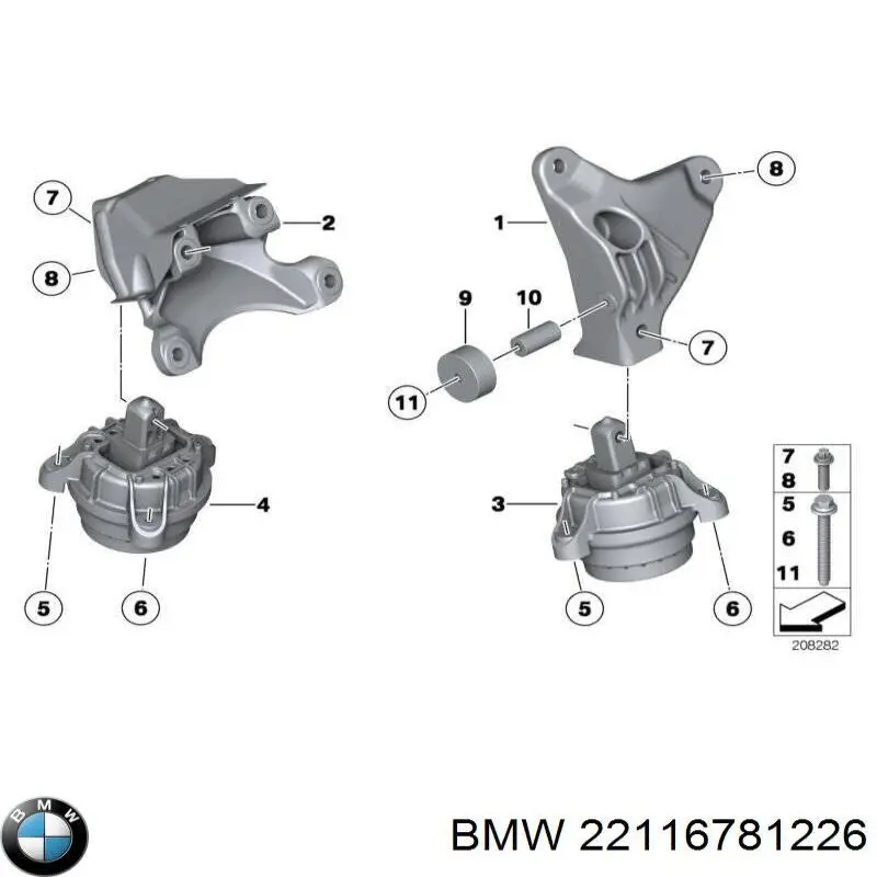 Кронштейн подушки (опори) двигуна, правої 22116781226 BMW