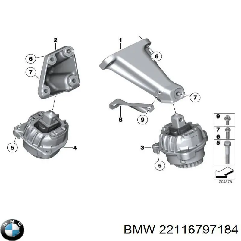 22116797184 BMW подушка (опора двигуна, права)