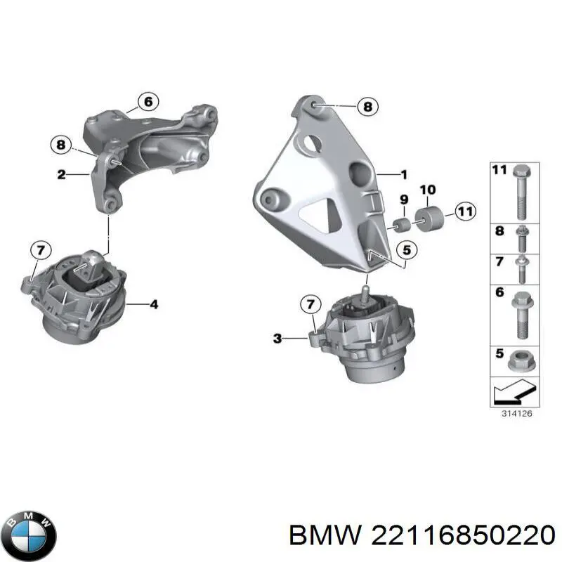 Купити 22116850220 BMW Подушка (опора) двигуна, права