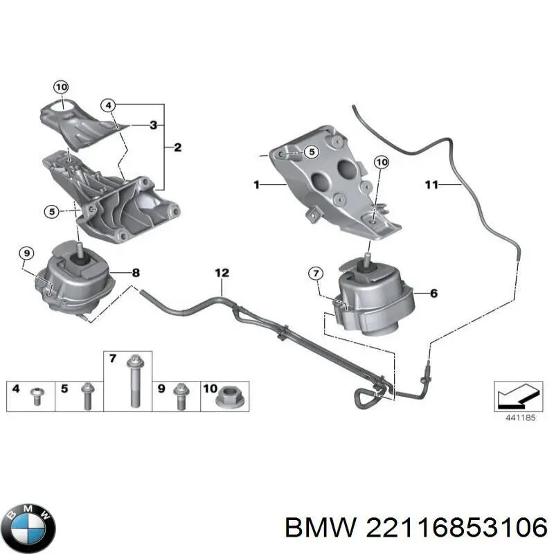 22116853106 BMW подушка (опора двигуна, права)