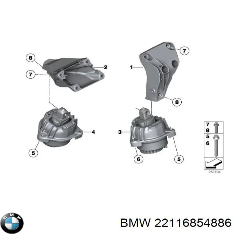 Кронштейн подушки (опори) двигуна, правої 22116854886 BMW