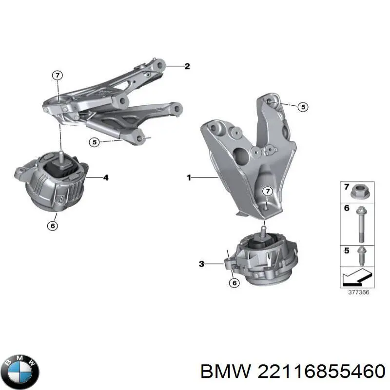 Права подушка двигуна BMW 22116855460 ціна, від 59.64 USD