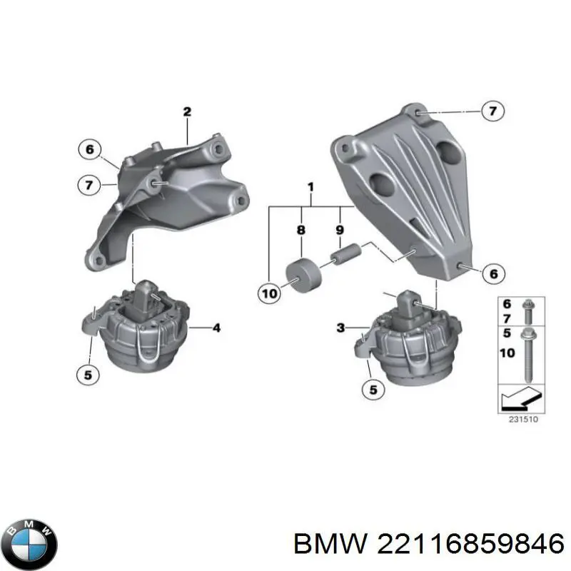 22116859846 BMW подушка (опора двигуна, права)