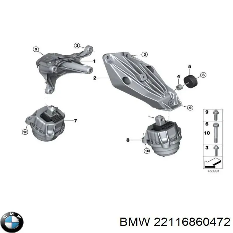 22116860472 BMW подушка (опора двигуна, права)