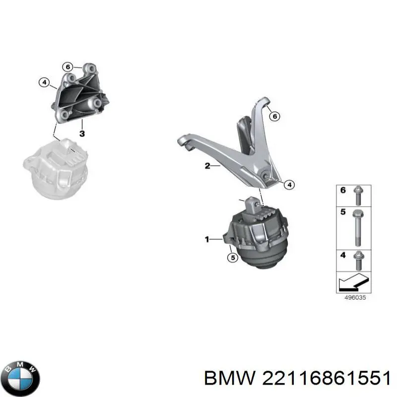 22116861551 BMW Кронштейн подушки (опори) двигуна, лівої