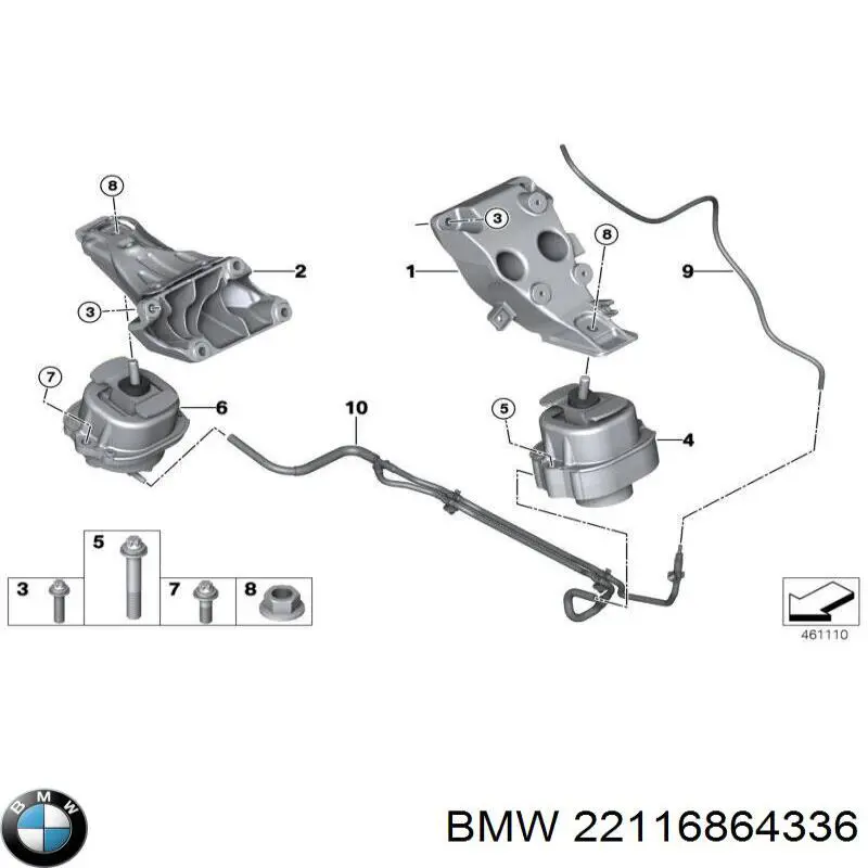 Права подушка двигуна BMW 22116864336 ціна, від 188.13 USD