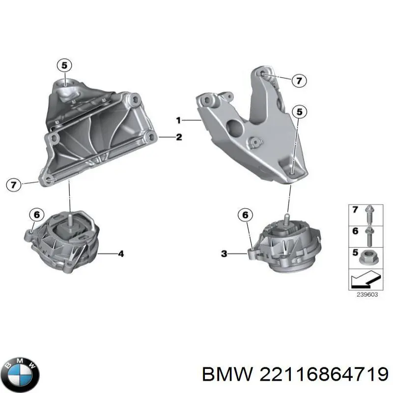 Кронштейн подушки (опори) двигуна, лівої 22116864719 BMW