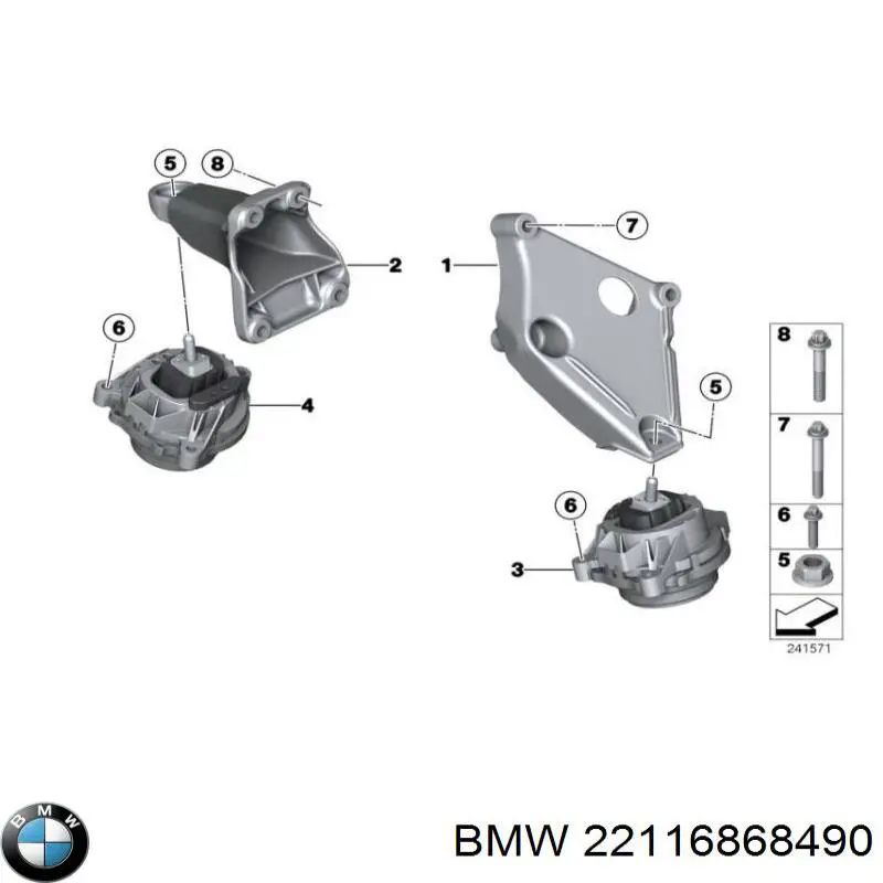 Подушка (опора) двигуна, права 22116868490 BMW