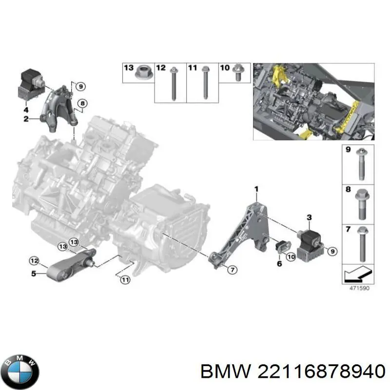 6887268 BMW Права подушка мотора