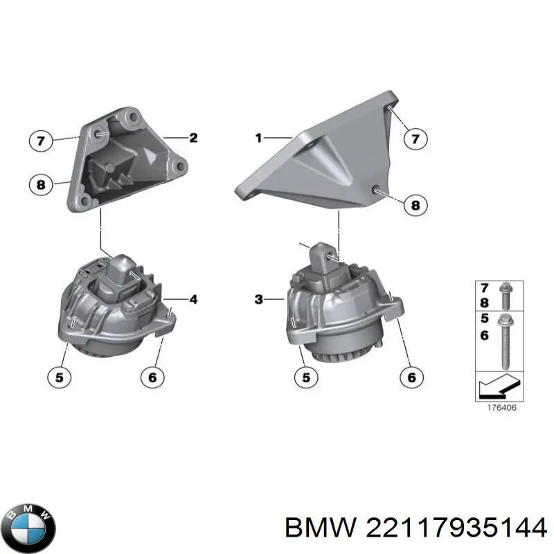 Подушка (опора) двигуна, права 22117935144 BMW