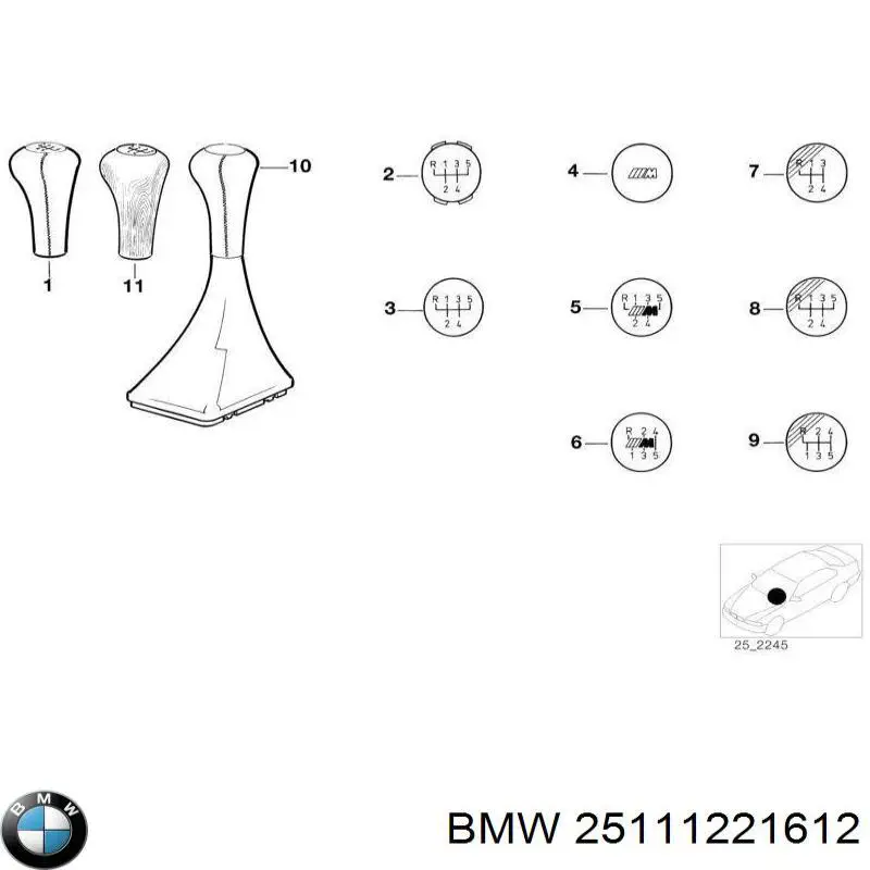 Емблема рукоятки перемикання КПП BMW 25111221612 ціна, від 45.66 USD
