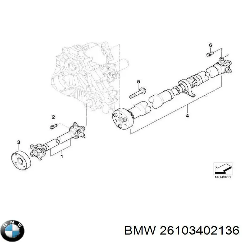 Вал карданний задній, в сборі 26103402136 BMW