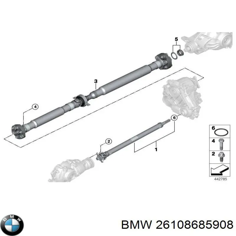 Вал карданний задній, в сборі 26108685908 BMW