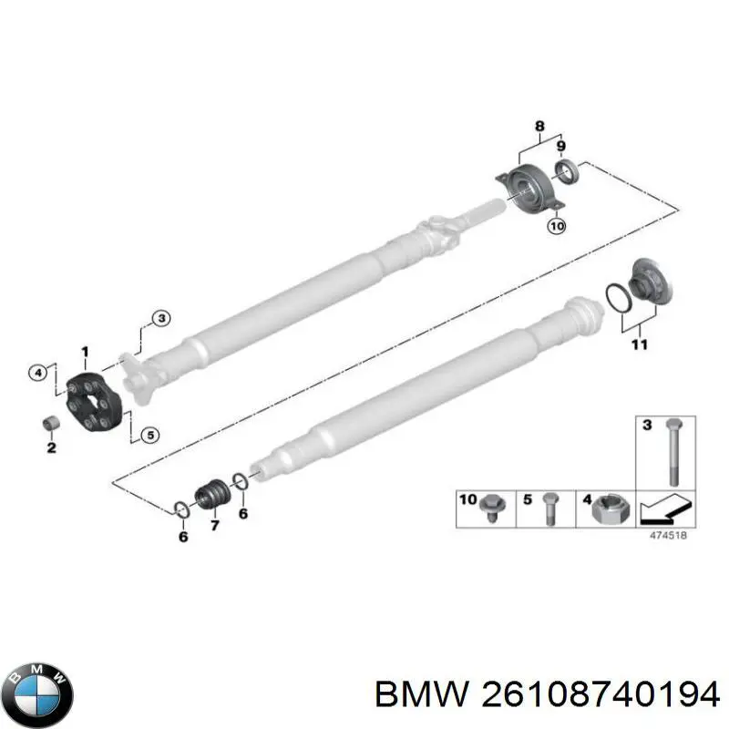 Вал карданний задній, у зборі BMW 26108740194 ціна, від 117.88 USD