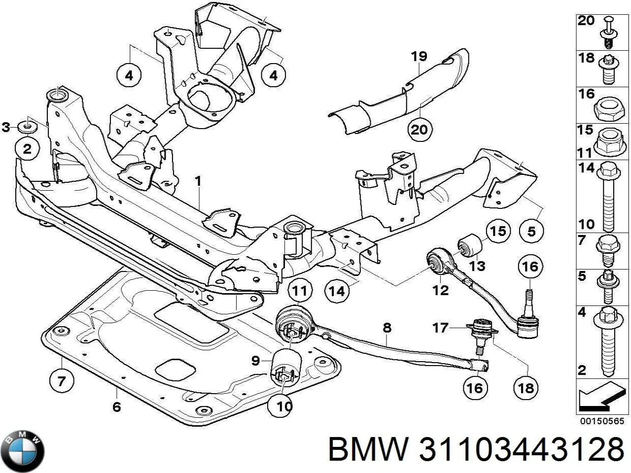 Важіль передньої підвіски нижній, правий BMW 31103443128 ціна, від 50.67 USD