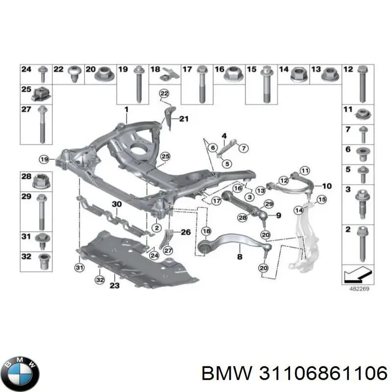 Балка передньої підвіски, підрамник 31106861106 BMW