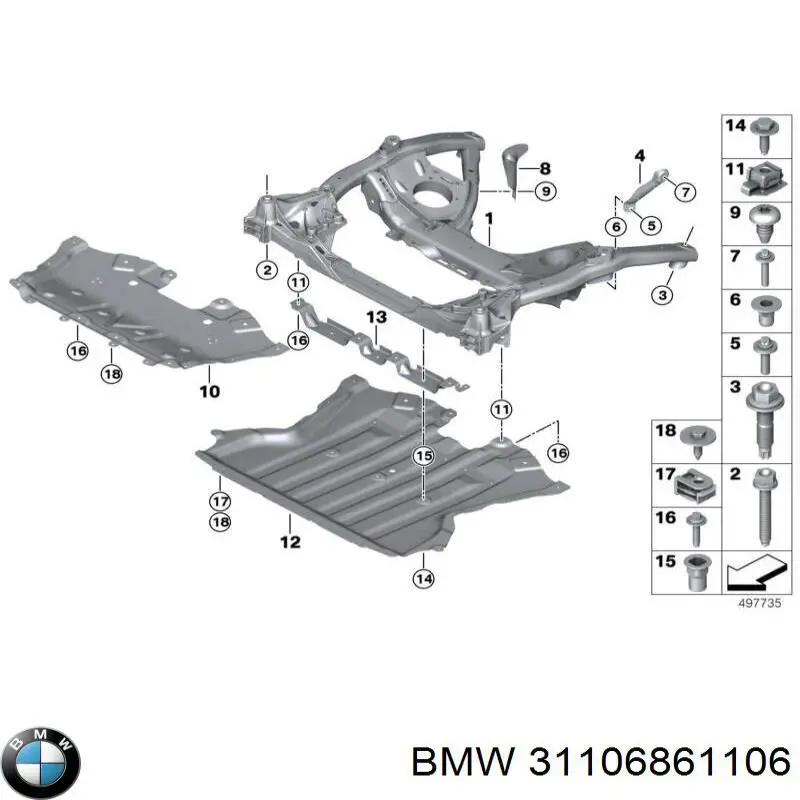 Підрамник передньої підвіски BMW 31106861106 ціна, від 671.28 USD