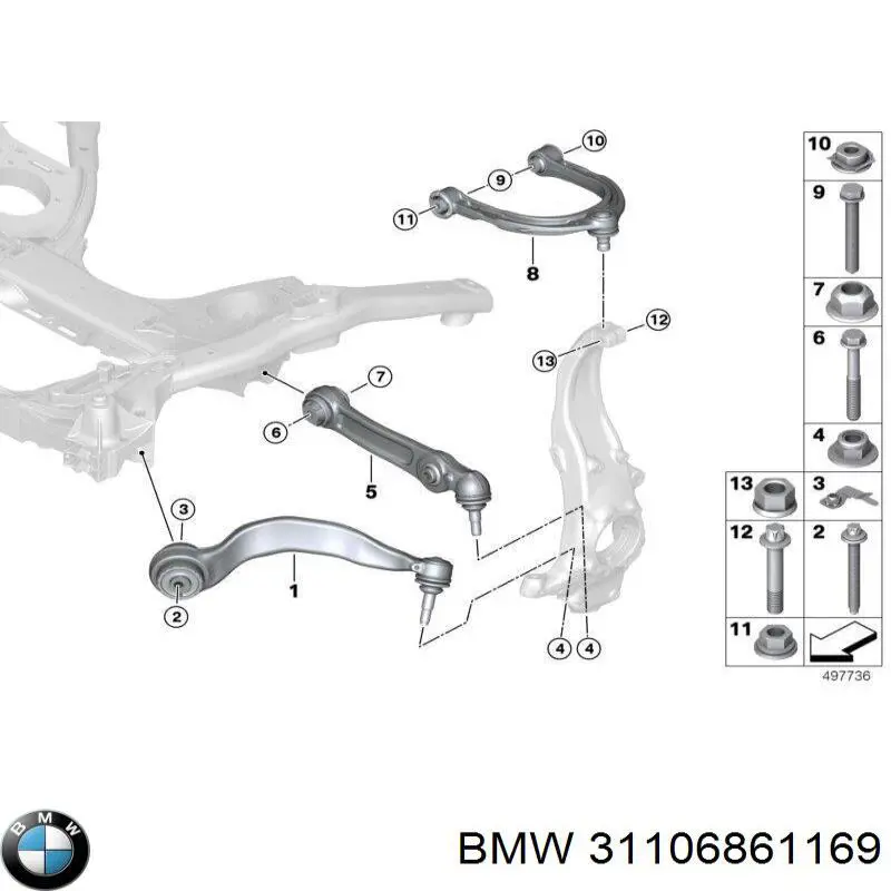 Важіль передньої підвіски нижній, лівий 31106861169 BMW