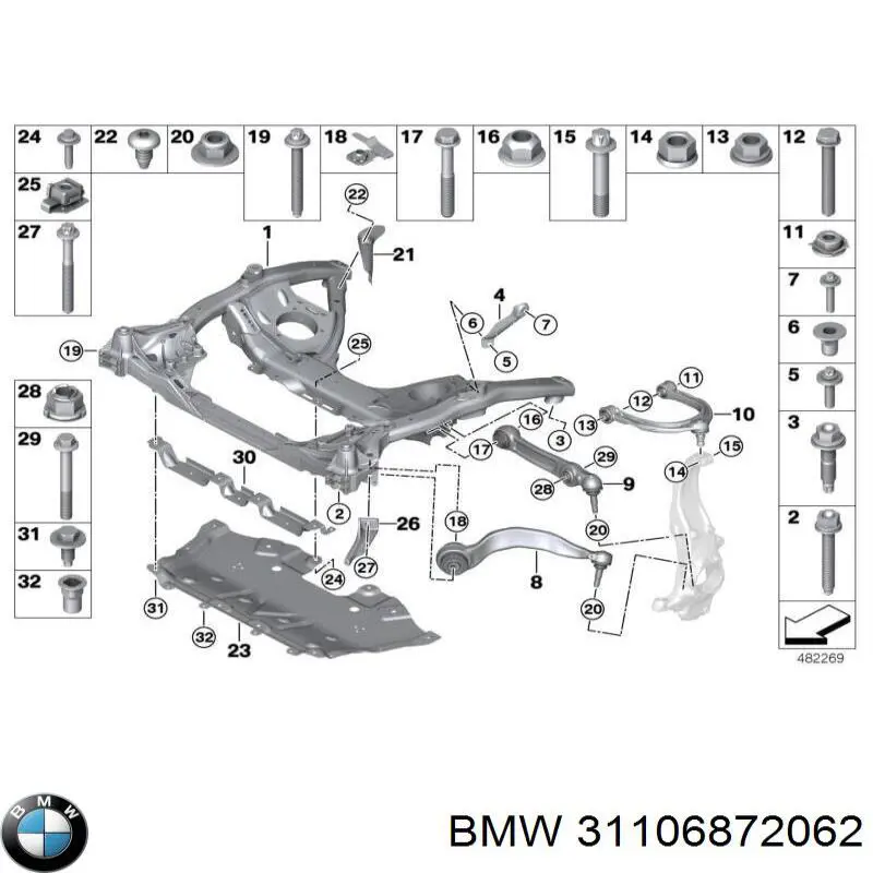 Болт переднього важеля, нижнього BMW 31106872062 ціна, від 9.23 USD