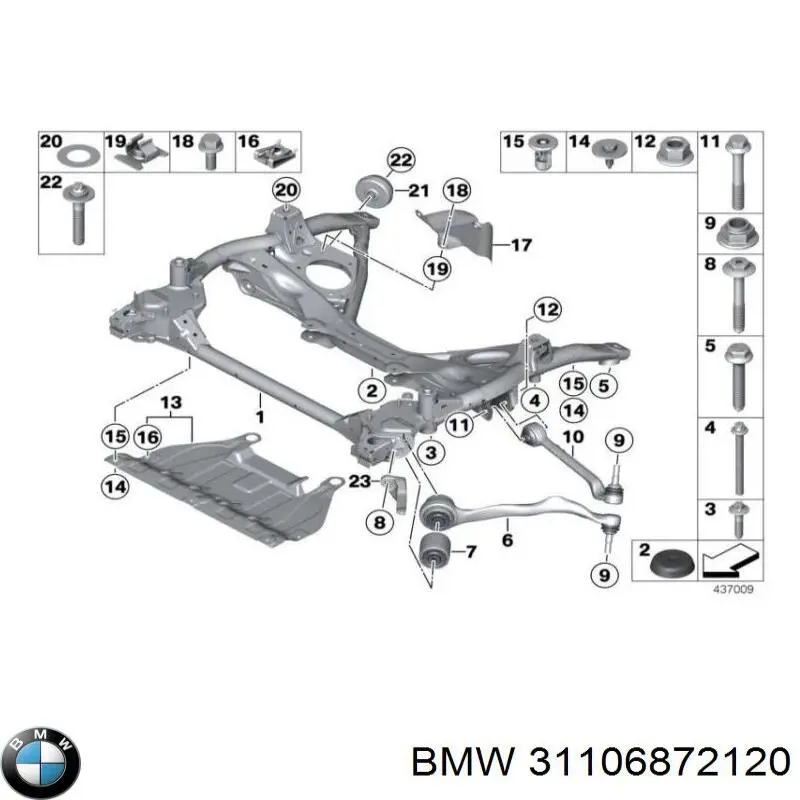 Підрамник передньої підвіски BMW 31106866982 ціна, від 428.89 USD