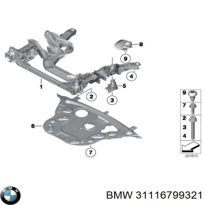 Підрамник передньої підвіски BMW 31116799321 ціна, від 163.66 USD