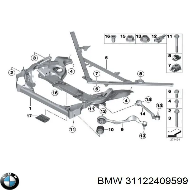 Важіль передньої підвіски нижній, лівий 31122409599 BMW