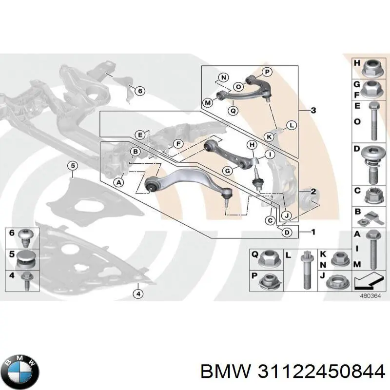 Важіль передньої підвіски нижній, правий BMW 31122450844 ціна, від 469.45 USD