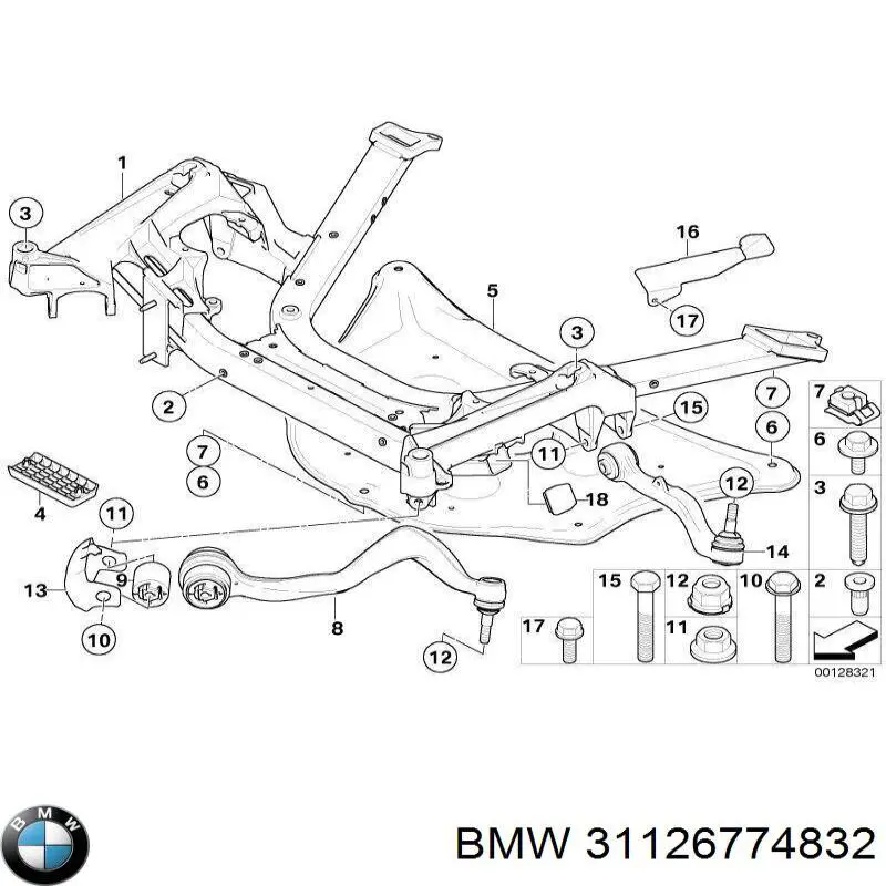 Важіль передньої підвіски нижній, правий BMW 31126774832 ціна, від 96.16 USD