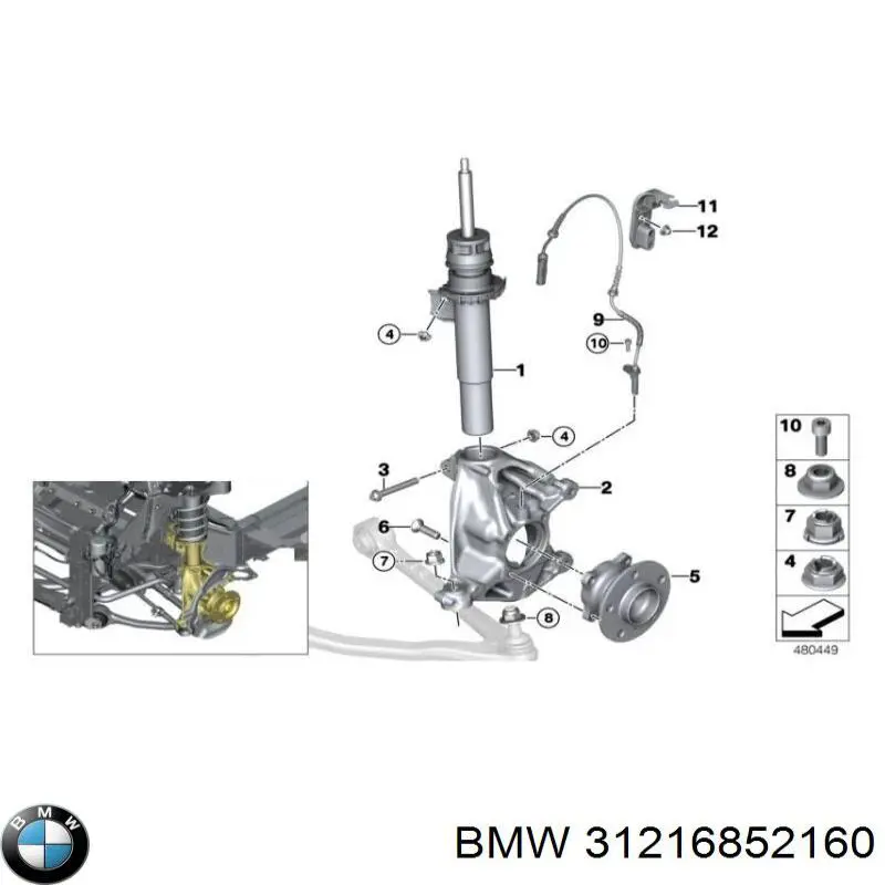 31216852160 BMW Цапфа - поворотний кулак передній, правий