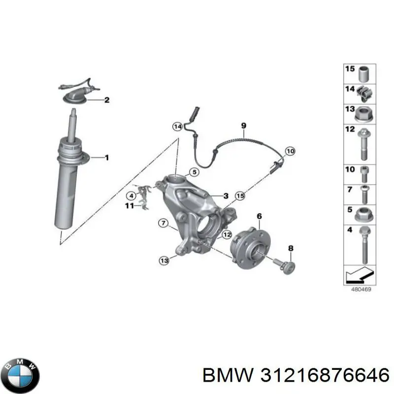 Цапфа - поворотний кулак передній, правий 31216876646 BMW