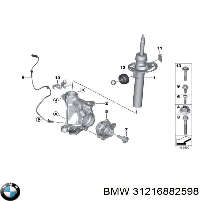 31216882598 BMW Цапфа - поворотний кулак передній, правий