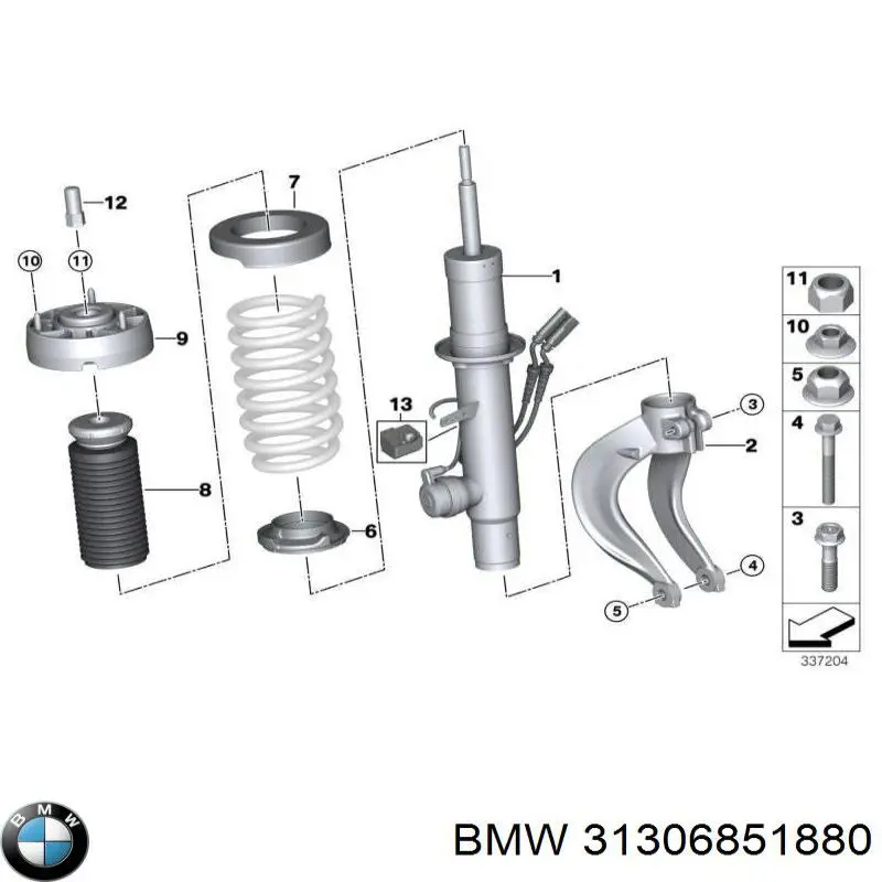 Опора стійки амортизатора переднього BMW 31306851880 ціна, від 139.12 USD