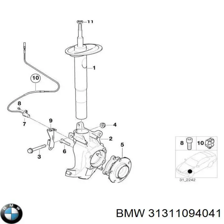 Амортизатор передній, правий 31311094041 BMW
