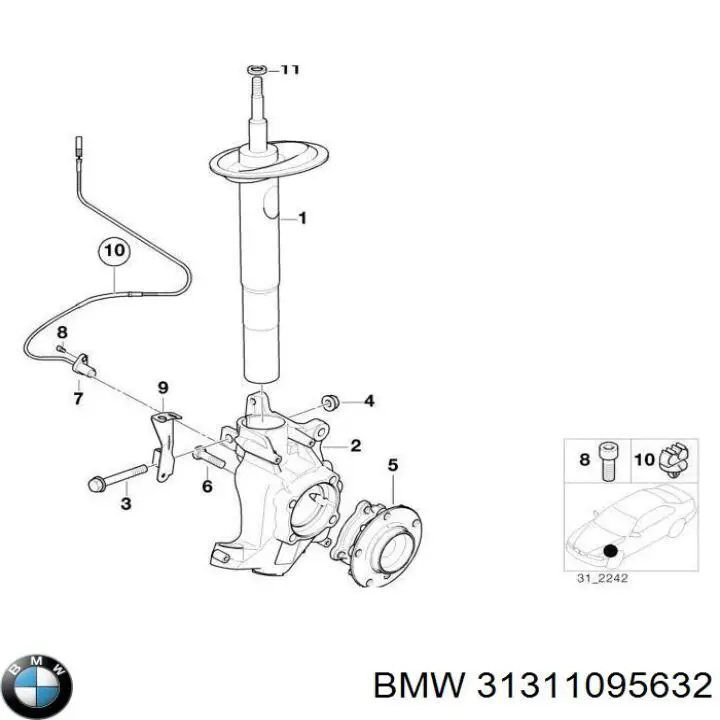 Стойка амортизатора передняя BMW 31311092378 ціна, від 376.57 USD