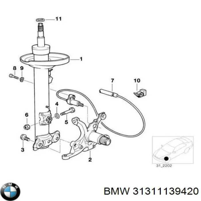 Амортизатор передній, правий 31311139420 BMW