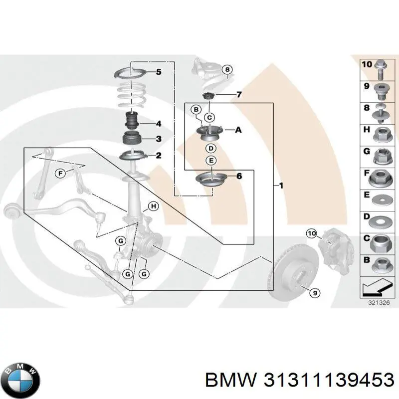 31311139453 BMW Гайка штока амортизатора переднього