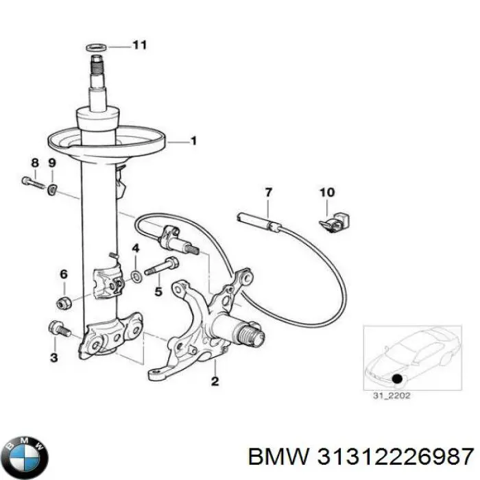 Амортизатор передній, лівий 31312226987 BMW