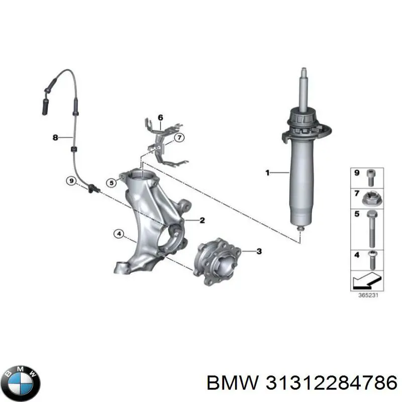 Амортизатор передній, правий BMW 31312284786 ціна, від 361.23 USD