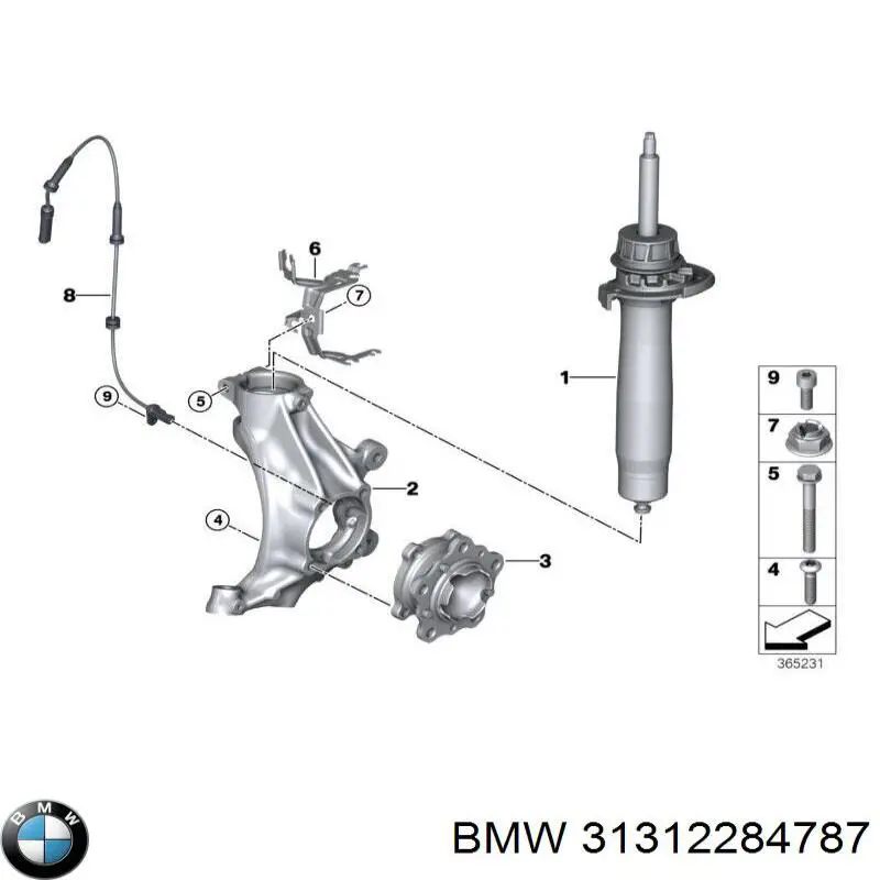 Амортизатор передній, лівий 31312284787 BMW